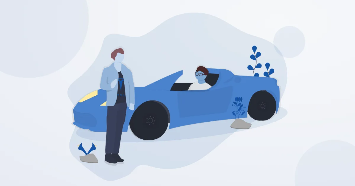 Illustration of an electric company car with its driver