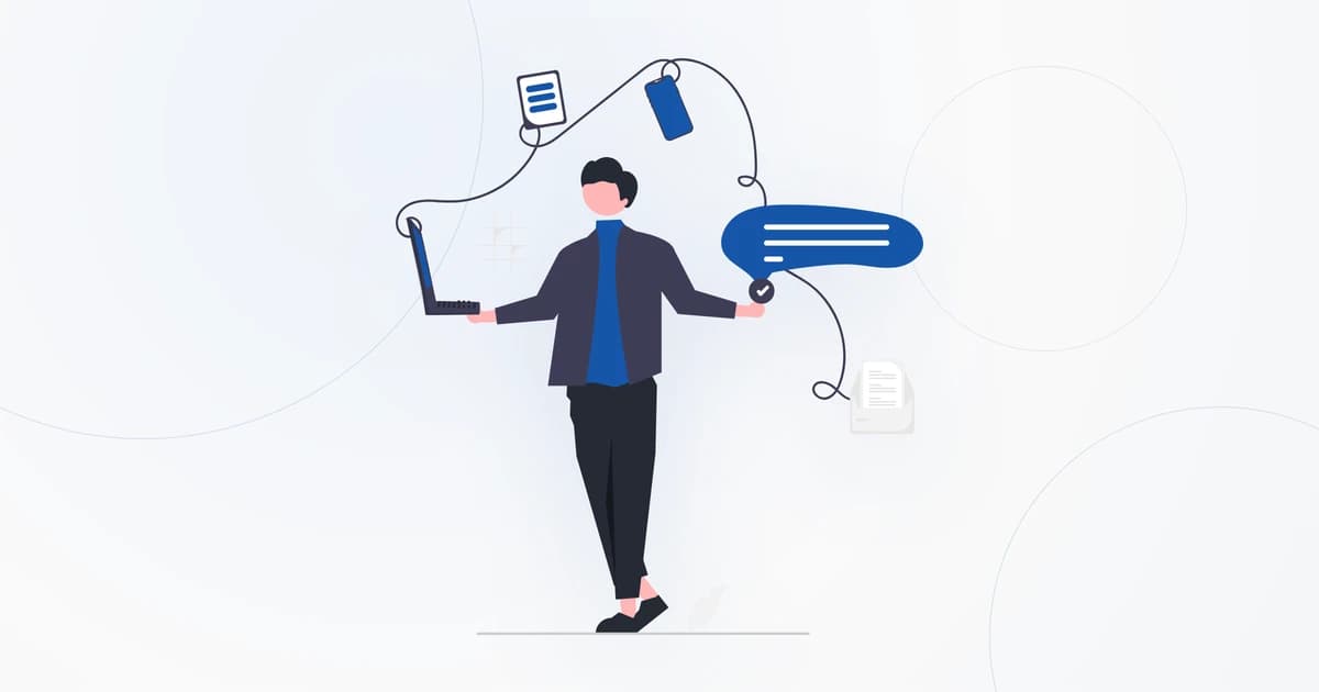 Eine illustrierte Szene einer selbstständigen Person, die am Laptop arbeitet