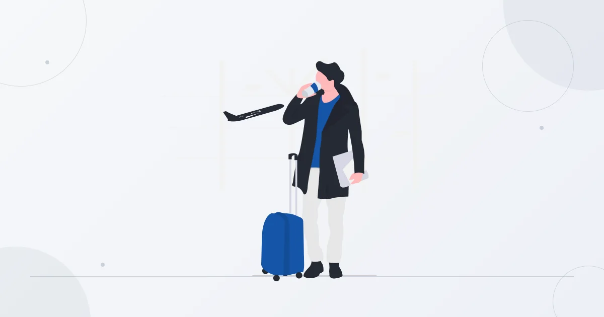 An illustrated scene of a professional arriving with luggage to begin a job search in Germany